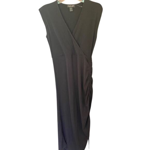 Rachel Zoe Ribbed Side Cinch Maxi Dress Black Size Small V-Neck - Picture 1 of 6